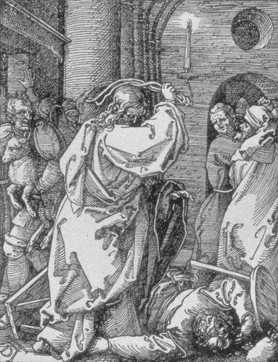 Christus verdrijft de geldwisselaars uit de tempel, uit de 